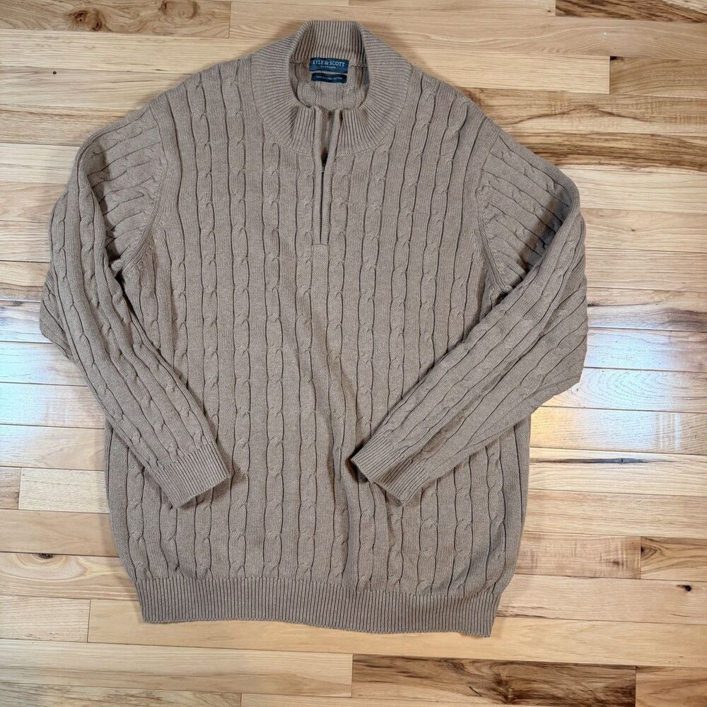 Lyle & Scott Mens Size XL Sweater 100% Combed Cotton Beige Quarter Zip Scotland
